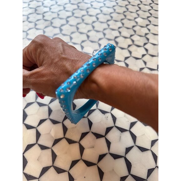 Vintage Blue Rhinestone Square Bangle Bracelet - Picture 5 of 6